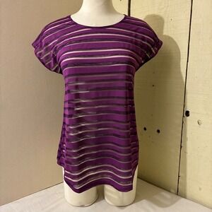 Brooks Hot Shot Short Sleeve Womens Medium Running Shirt Violet Sheer Stripe NEW